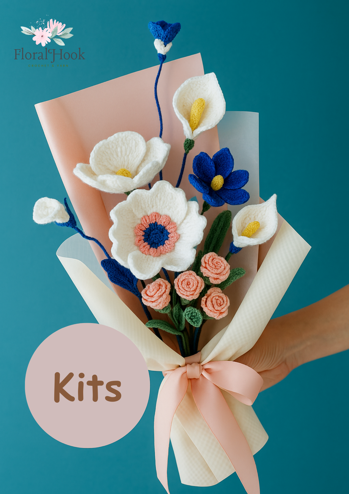 Corn Poppy and Rose Bouquet Kit-with video pattern