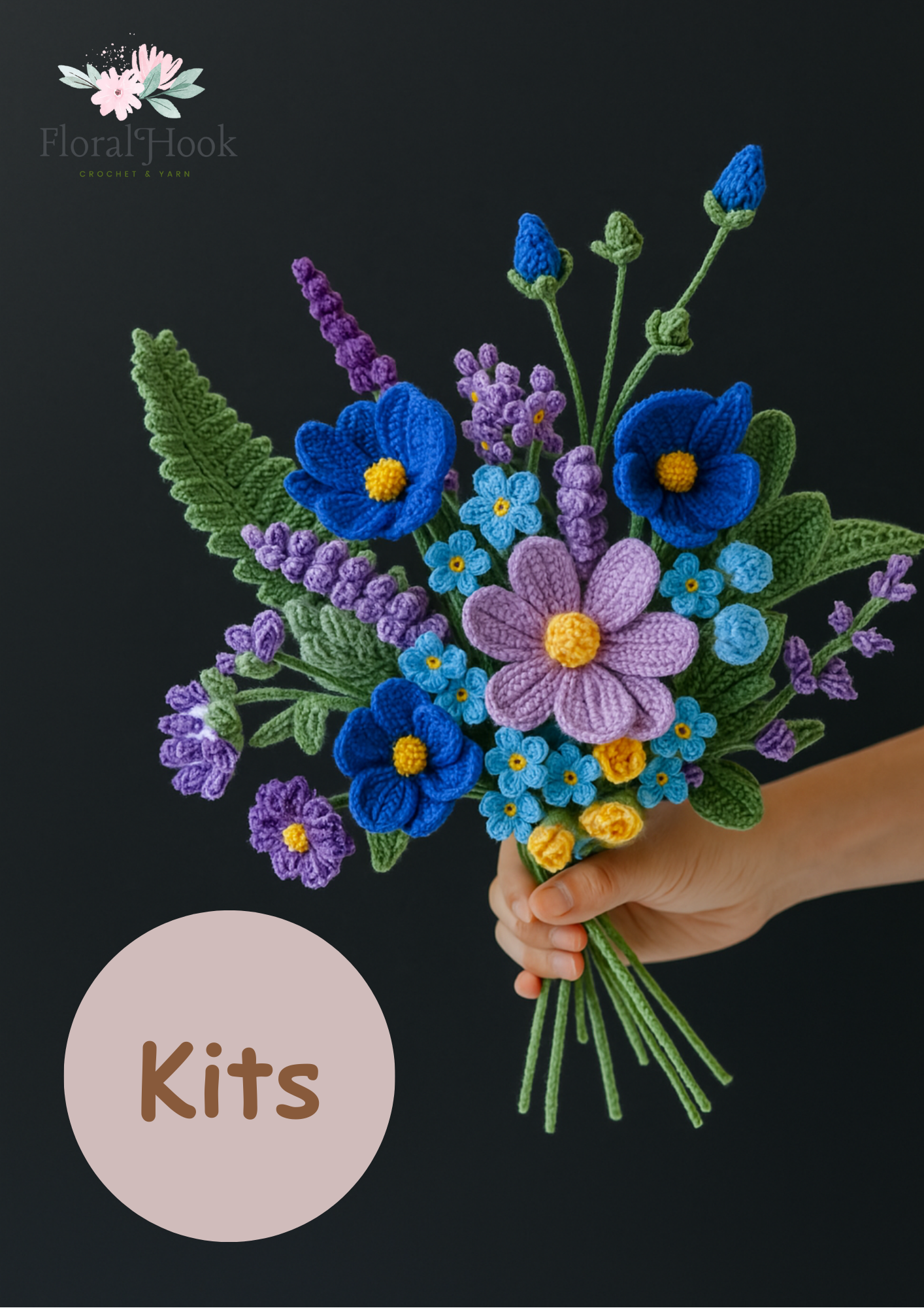 Blue Purple Gesang Bouquet Kit – with video pattern