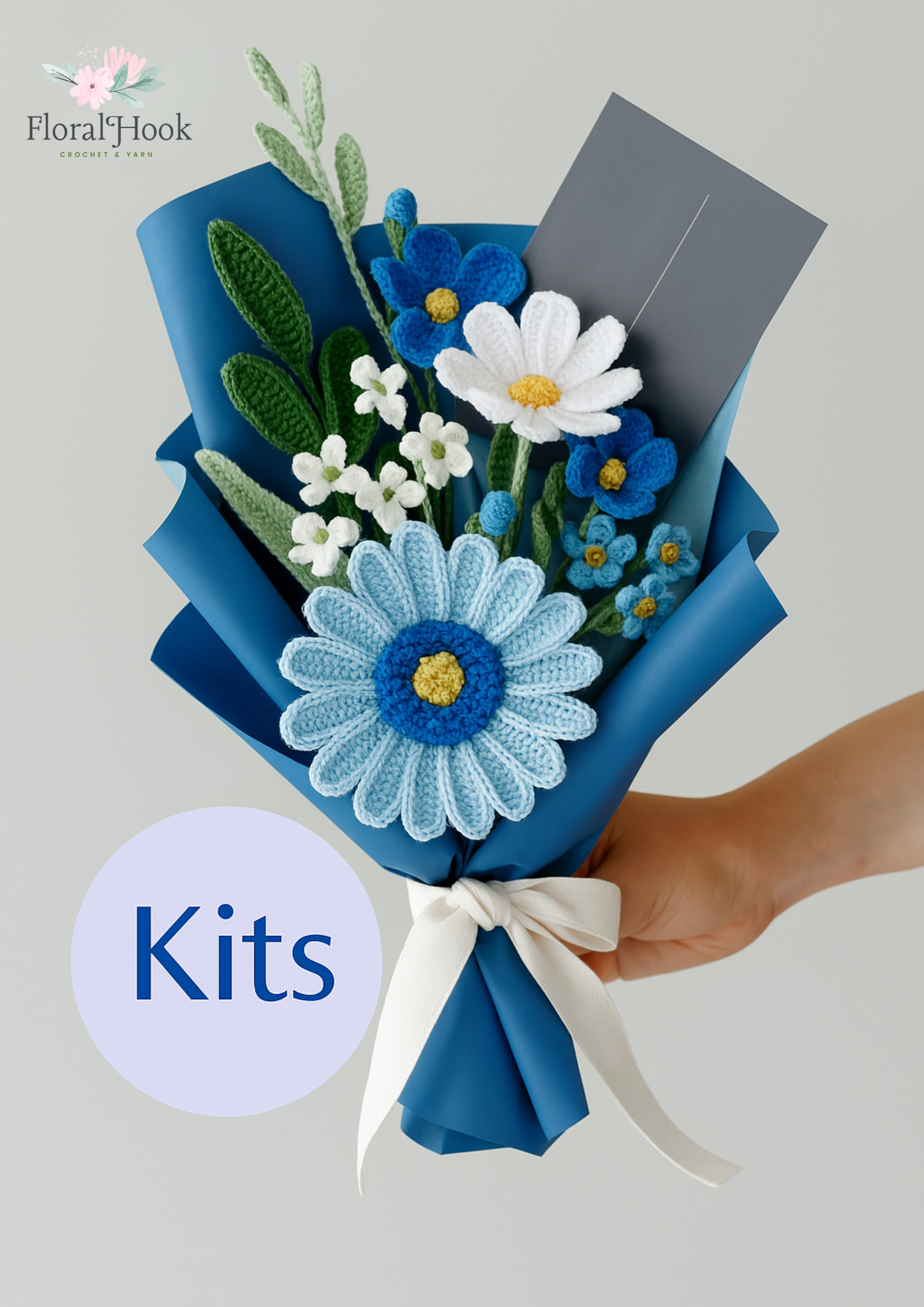 Blue Gerbera Bouquet Kit-with video tutorial
