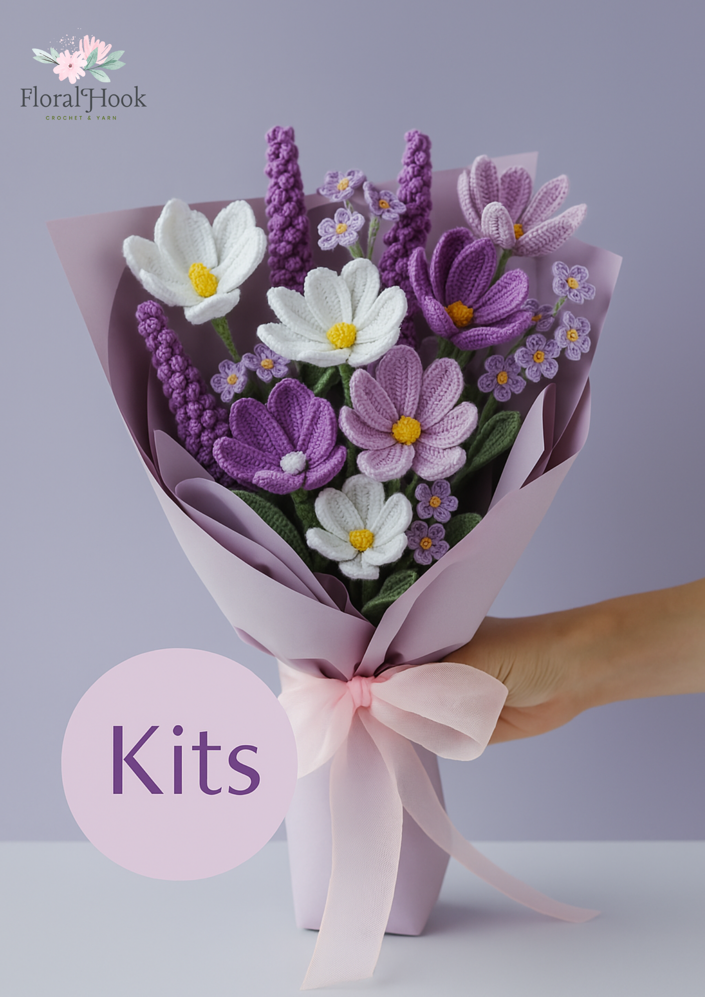 Lavender and Gesang Flower Bouquet Kit-with PDF & video pattern