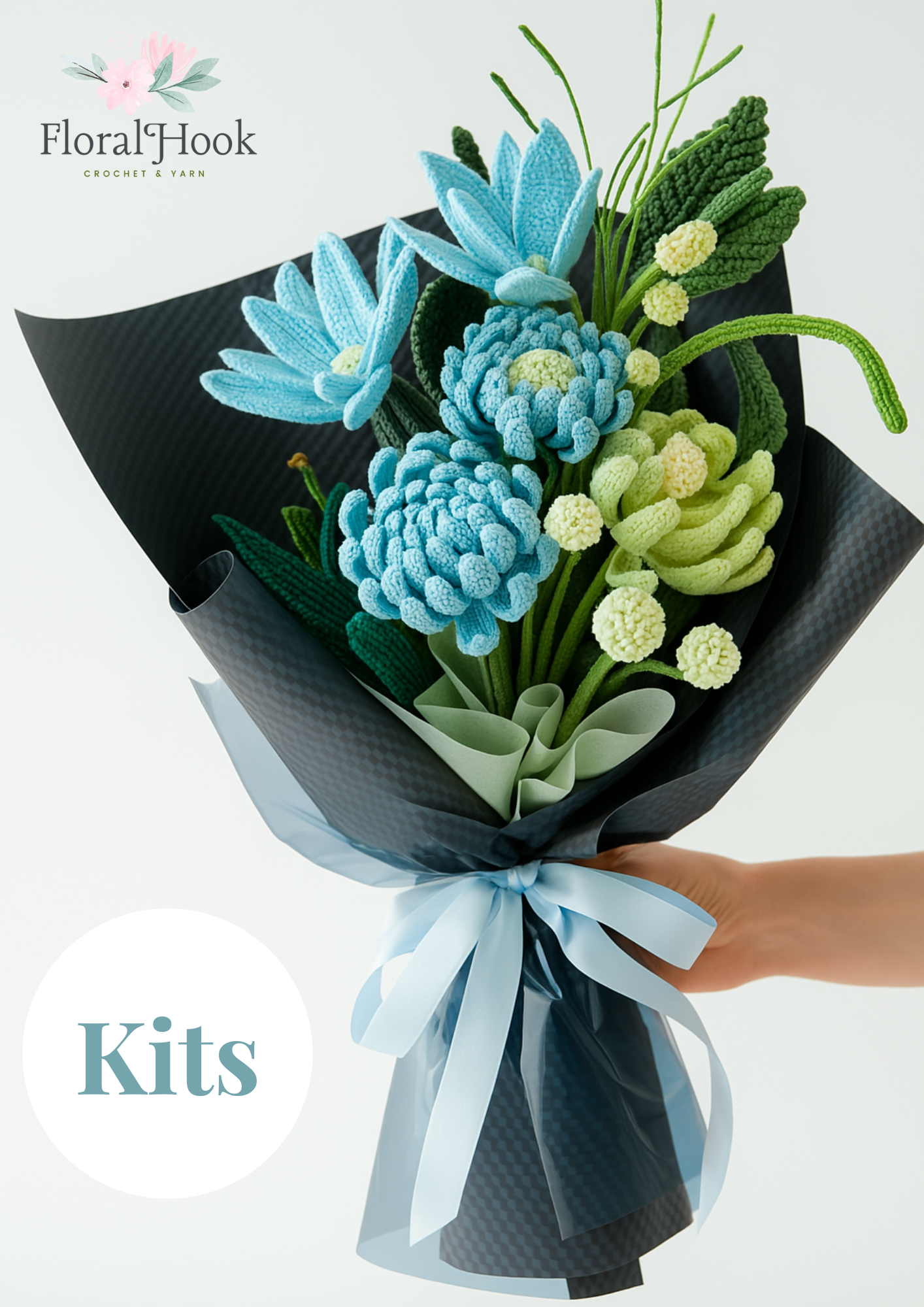 Blue Dahlia and Lily Bouquet Kit – with video pattern