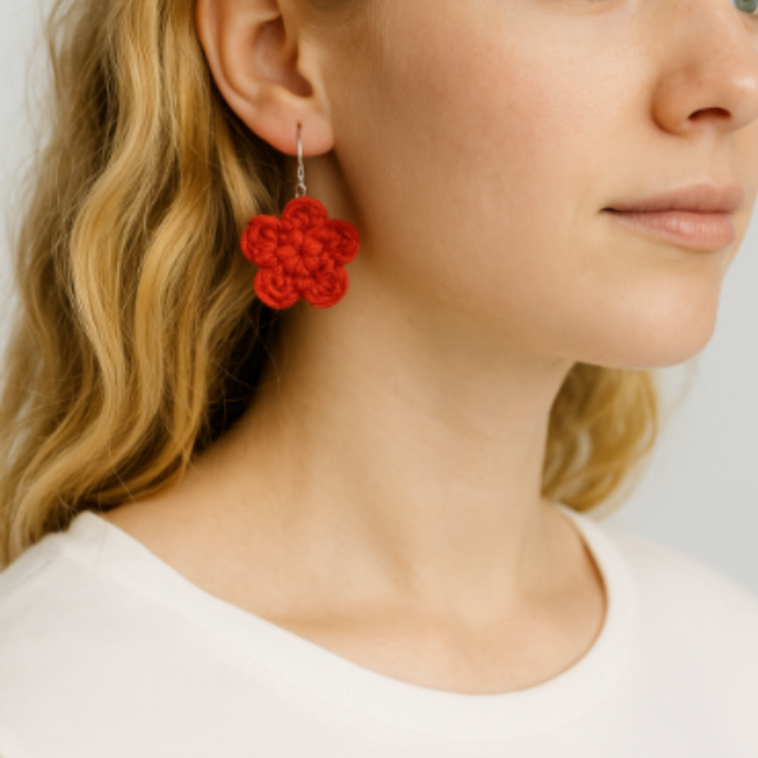 Earrings - Handmade Crochet Flower Autumn/Winter Vintage Style