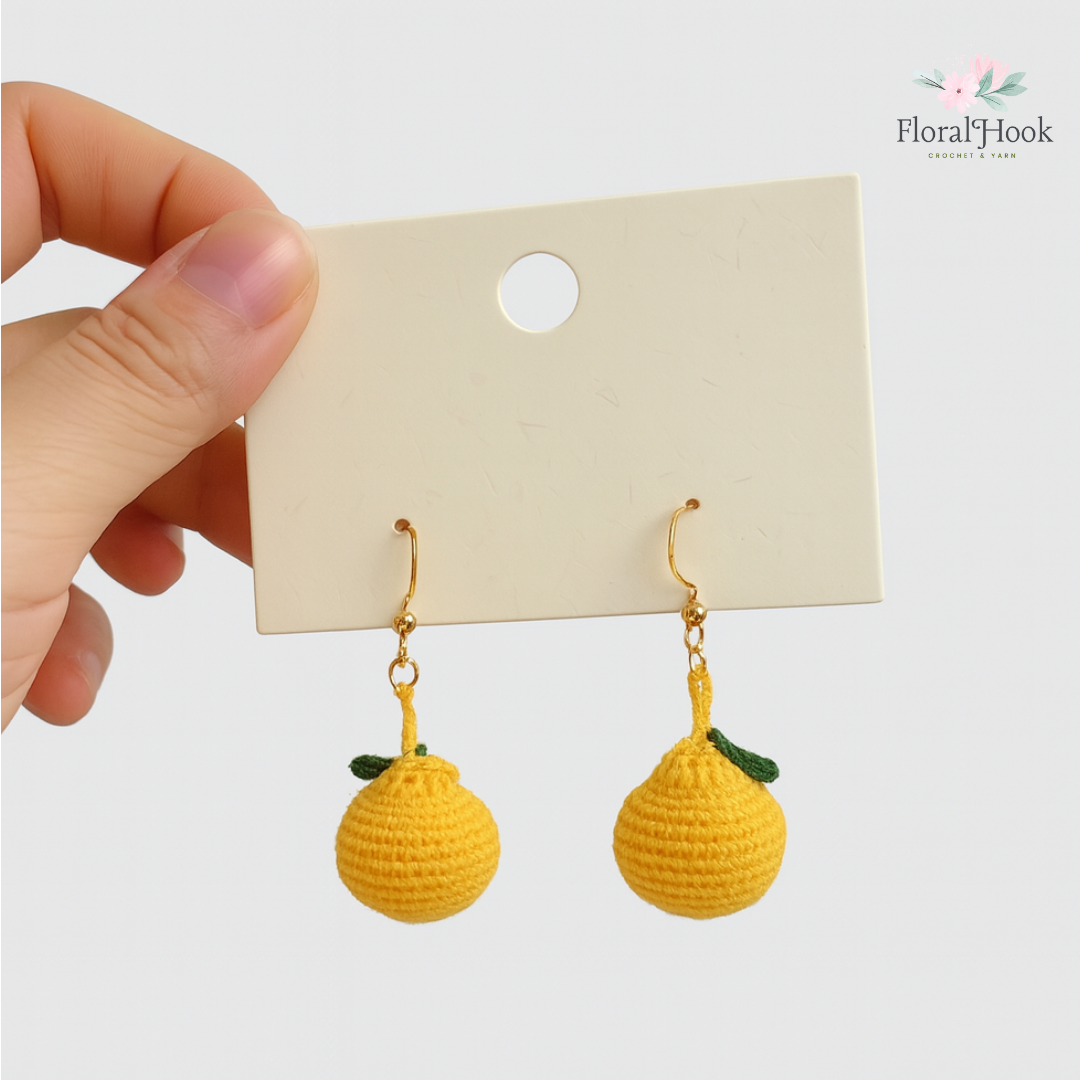 Earrings - Handmade Crochet Fruit Lemon