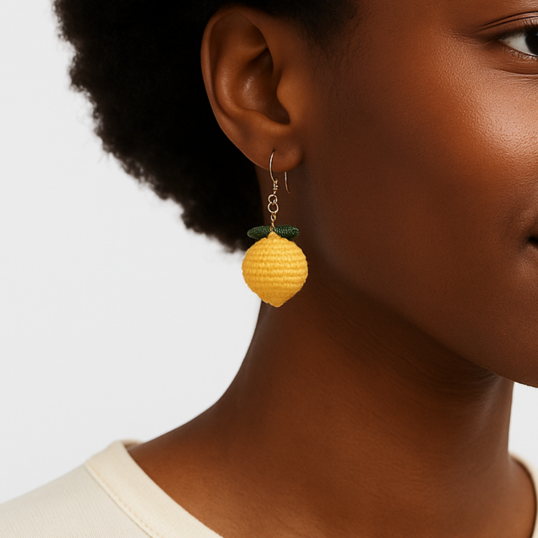 Earrings - Handmade Crochet Fruit Lemon