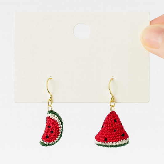 Earrings - Handmade Crochet Fruit Watermelon