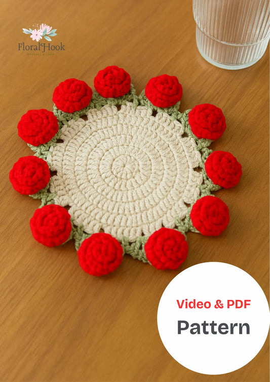 PDF & Video Pattern- Crochet Rose Coaster