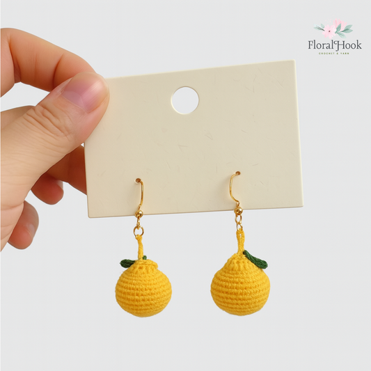 Earrings - Handmade Crochet Fruit Lemon